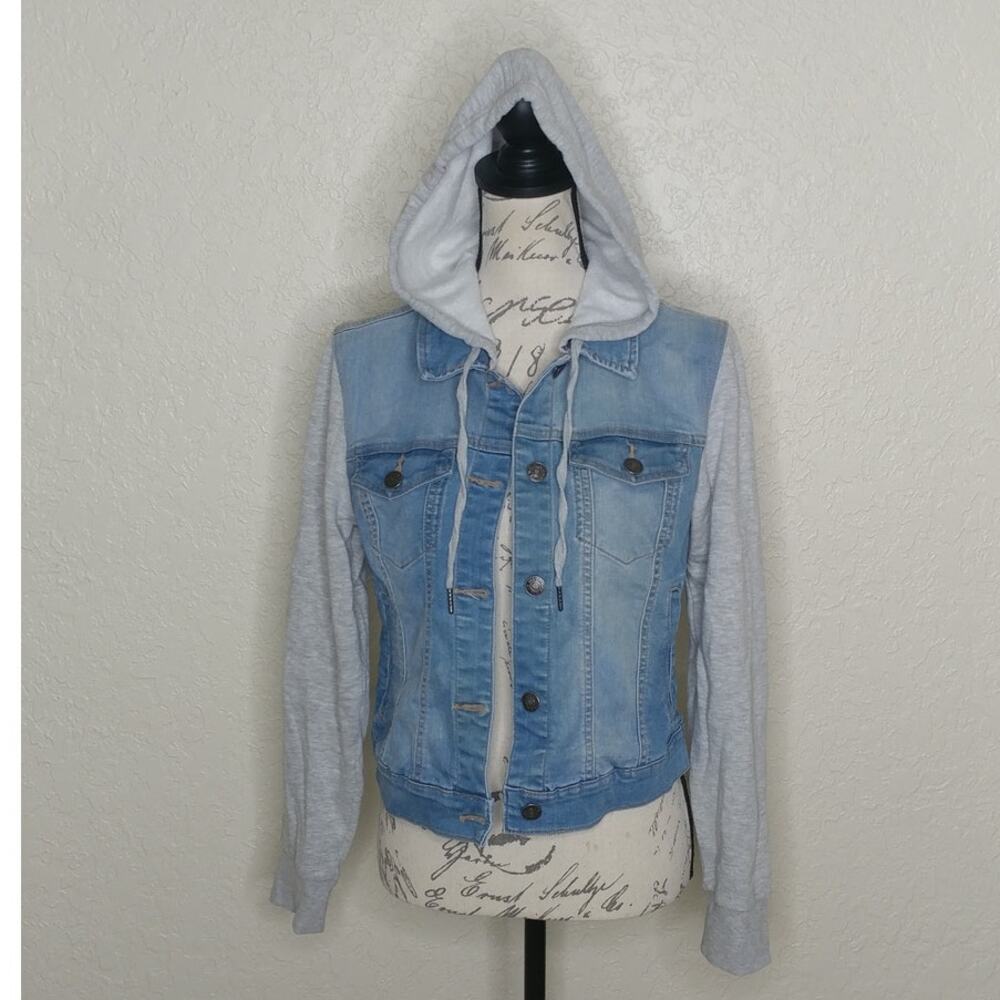 Wax Jean Twofer Gray Hoodie and Blue Denim Jacket Size M (CL)